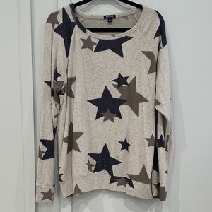 Sanctuary Taupe Long Sleeve Star Print Top with Black and Brown Stars